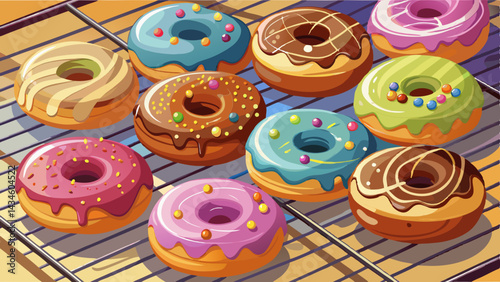 Homemade and tasty donuts on cooling grate