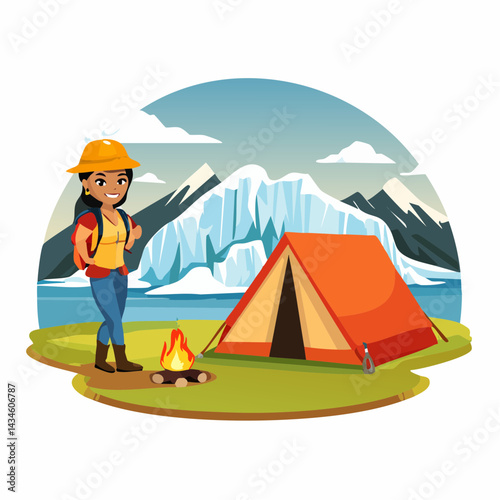 An explorer’s base camp at the foot of a glacier.
