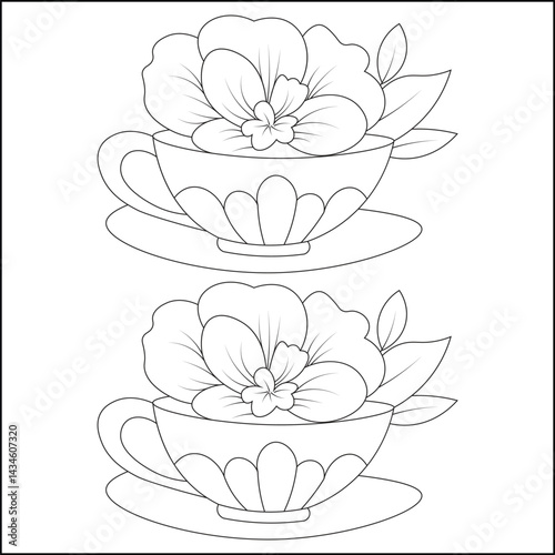 Lotus with teacup or vase in flat vector style Illustration