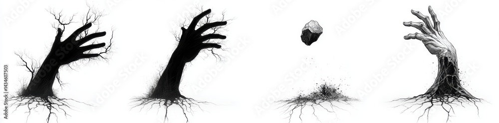 Obraz premium Abstract daytime depictions of explosive rock formations bursting through the ground