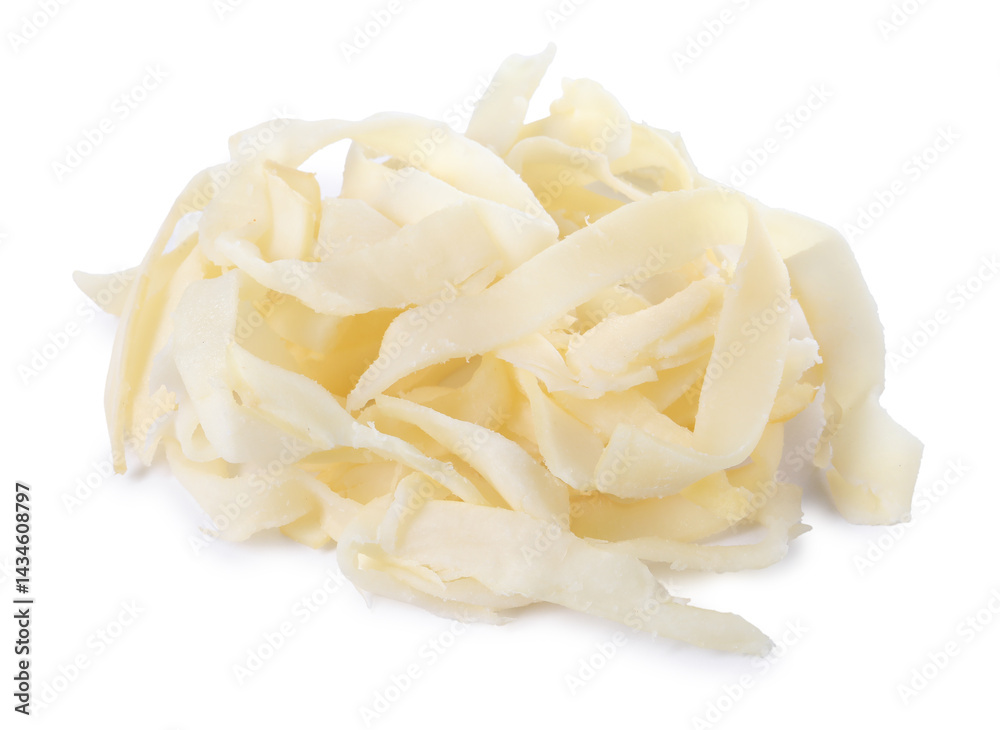 Dried shredded squid isolated on white. Salty snack Dried shredded squid isolated on white. Salty snack