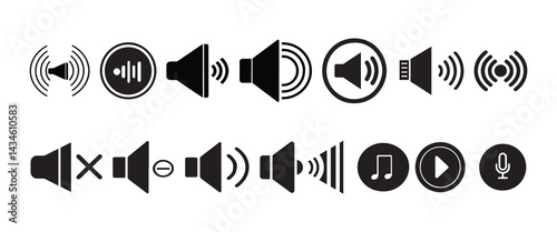 Mute Icons Set of Sound Off Speaker Symbols in silhouette vector style with white background Art & Illustration