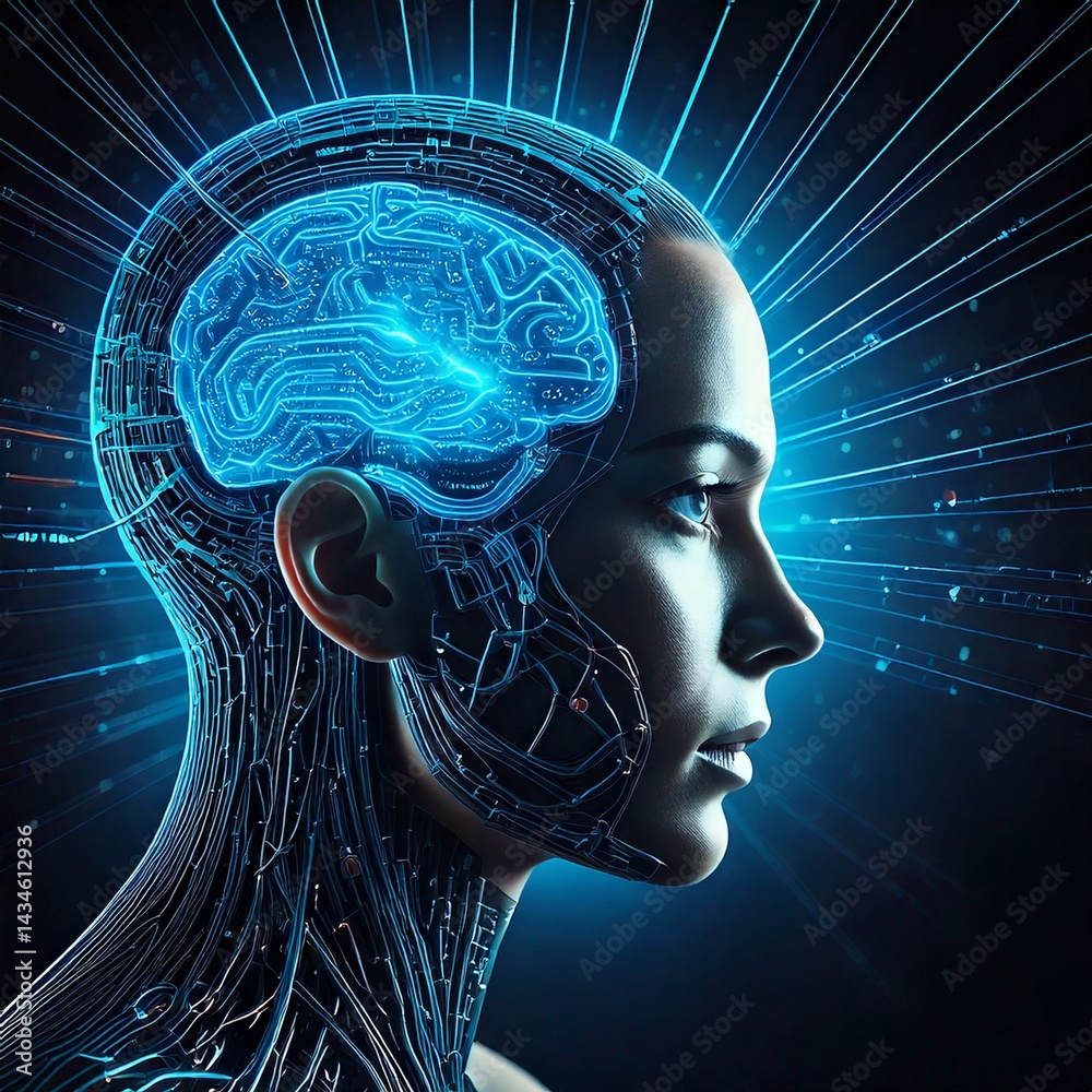Obraz premium Cyborg showing artificial intelligence processing data