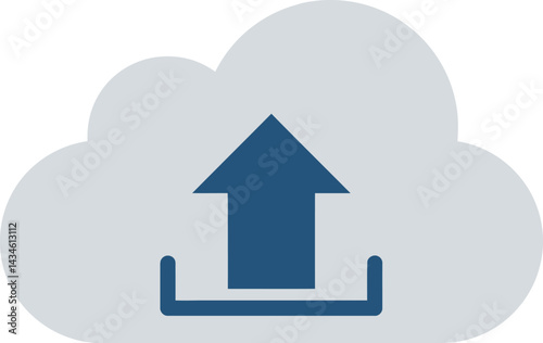 Cloud upload icon with blue upload arrow and light grey cloud shape vector illustration design 