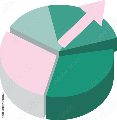 3D pie chart with rising arrow showing data growth and positive progress in business analytics vector illustration 