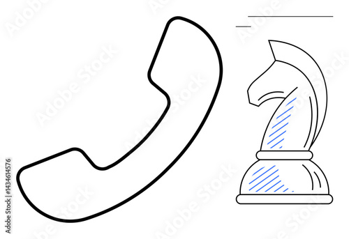 Telephone receiver outline paired with a chess knight, emphasizing strategy in decision-making and communication. Ideal for problem-solving, leadership, collaboration, business planning, negotiation