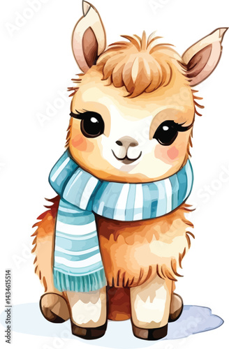 Adorable Watercolor Llama With Scarf Cute Animal Vector Illustration For Kids Greetings Decoration