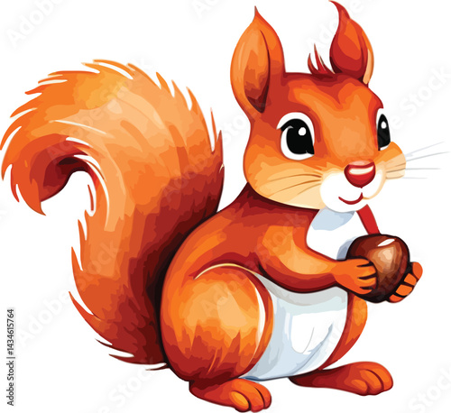 Cartoon Squirrel With Acorn Cute Forest Animal Vector Illustration Childrens Art
