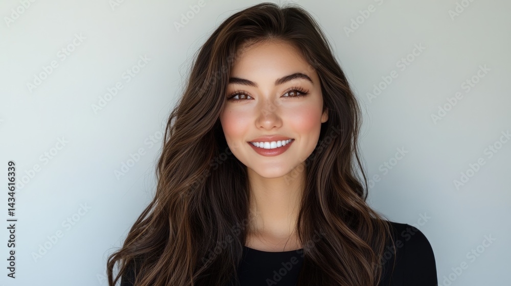 Smiling woman with long brown hair Smiling woman with long brown hair