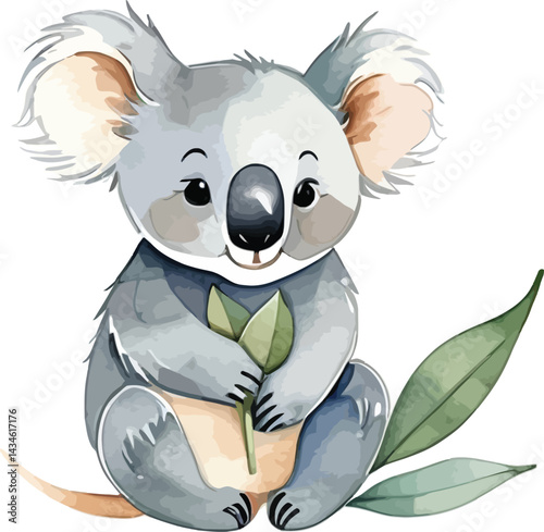 Watercolor Koala Holding Leaves Cute Wildlife Vector Illustration For Nursery Art Fabric Prints And Childrens Designs