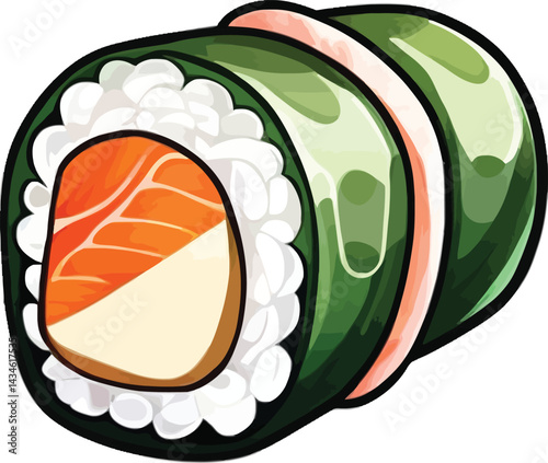 Vibrant Sushi Roll Graphic Stylized Japanese Food Illustration For Vector Design Food Art
