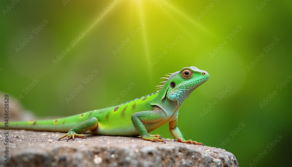 Naklejka premium Green Lizard on a Rock
