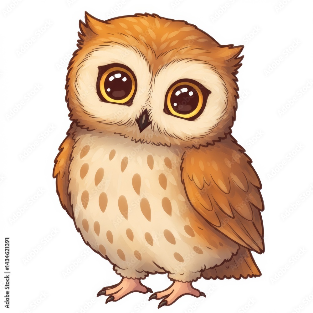 Naklejka premium Adorable Brown Cartoon Owl Illustration