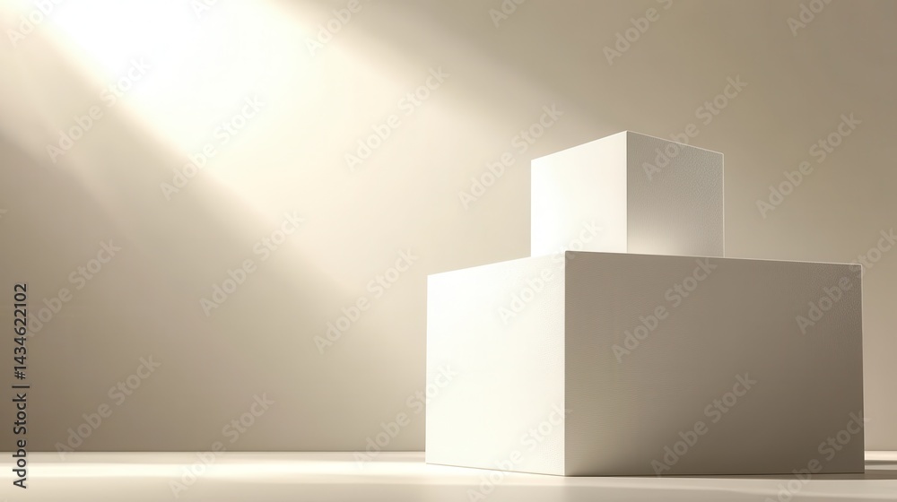 Empty white cube displays illuminated by a soft light source. Empty white cube displays illuminated by a soft light source.