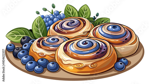 Very beautiful Blueberry Danish Snail Pastries white background