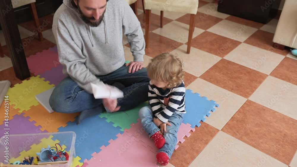 Father Spending Quality Time Playing Toys With His Young Child Father Spending Quality Time Playing Toys With His Young Child