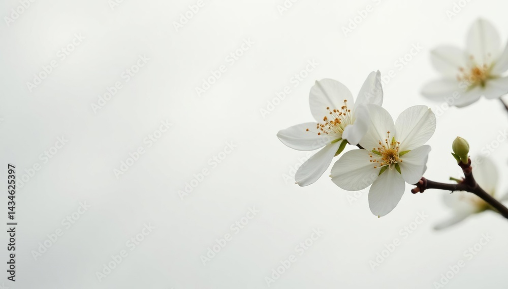 Obraz premium Delicate white blossoms against pure white backdrop, isolated, natural