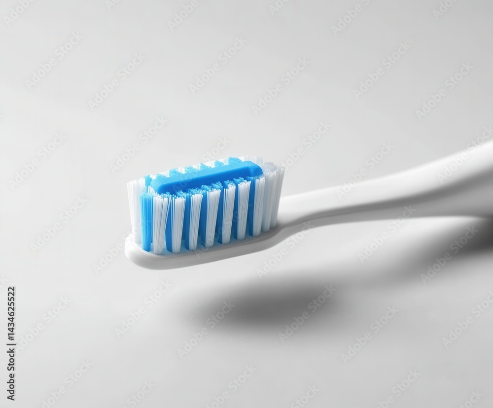 Close-up of a white toothbrush with blue bristles Close-up of a white toothbrush with blue bristles