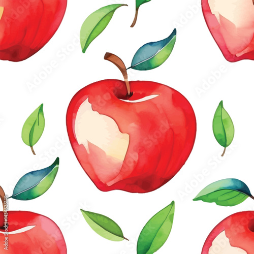Vibrant Watercolor Apple Pattern Fresh Food Illustration For Vector Kitchen Decor Textile Design