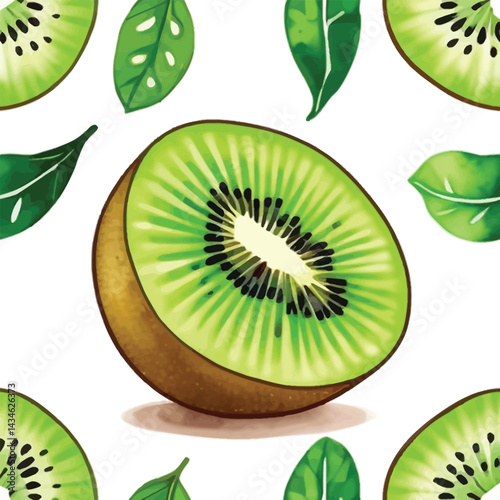 Vibrant Kiwi Fruit Pattern Fresh Green Tropical Design For Vector Textile And Culinary Art
