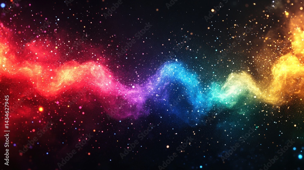 Colorful cosmic nebula swirls against a dark starry backdrop