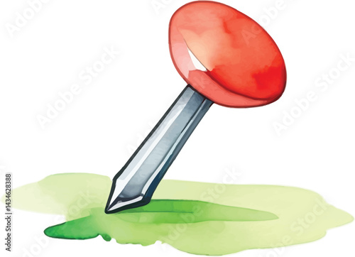 Watercolor Push Pin Illustration Simple Red Thumbtack For Vector Art Prints And Stationary Mockups Minimalist Pin Design