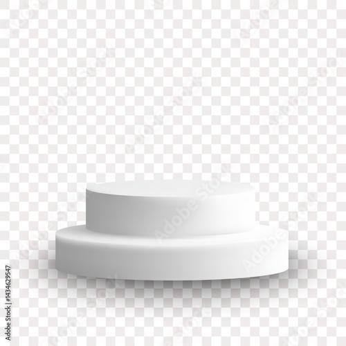 A two-tiered white cylindrical podium is elegantly placed on a transparent background, for showcasing multiple objects or highlighting one of them. Eps 10