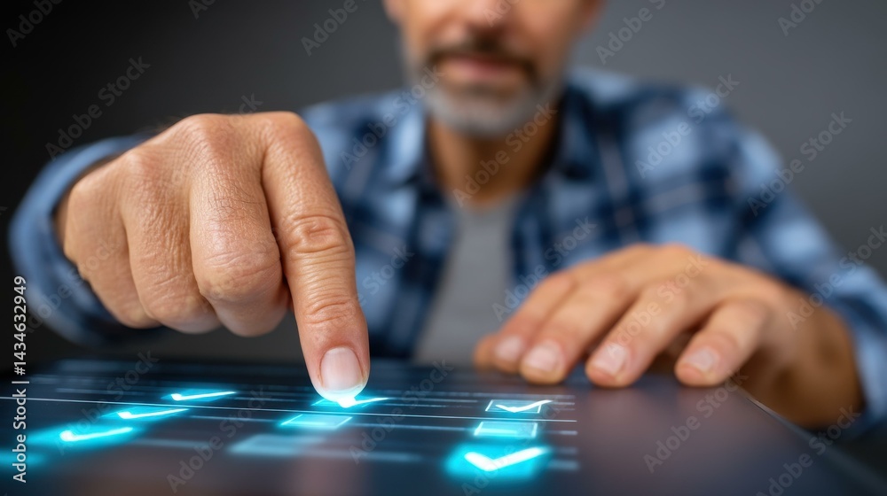 A businessman reviews online documents featuring checklists for policies and practices, streamlining his workflow.