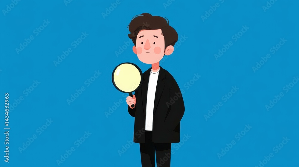 A businessman marks a symbol on a circle against a blue backdrop, representing success and strategic planning.