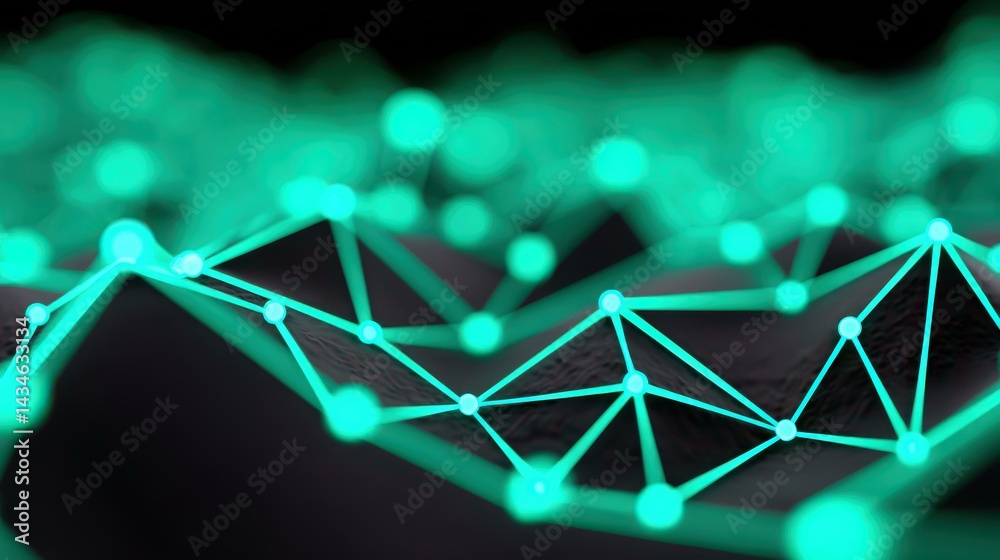 A sleek dark gray background features a vibrant turquoise grid, symbolizing the flow of digital data in modern tech.