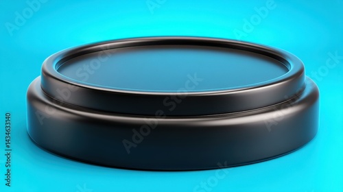 Obraz na płótnie Showcase your items with a sleek dark blue podium against a blank backdrop for a modern, artistic flair in your displays. w salonie