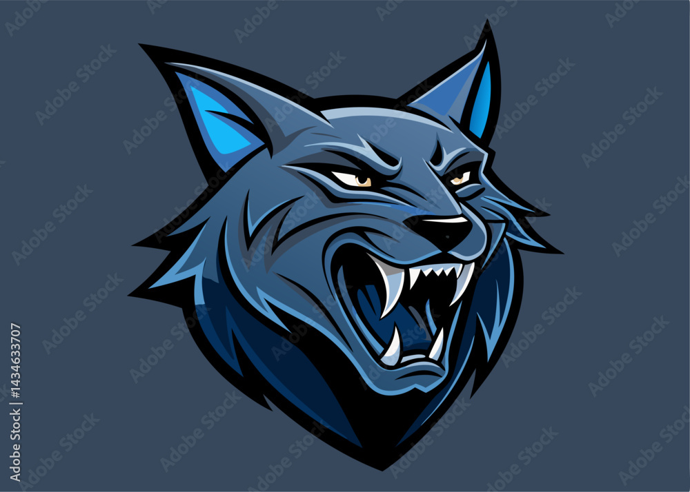 Fototapeta premium Fierce Wolf Head: A striking illustration showcases a wolf's powerful head, with sharp teeth bared in a display of dominance and untamed wilderness spirit. 