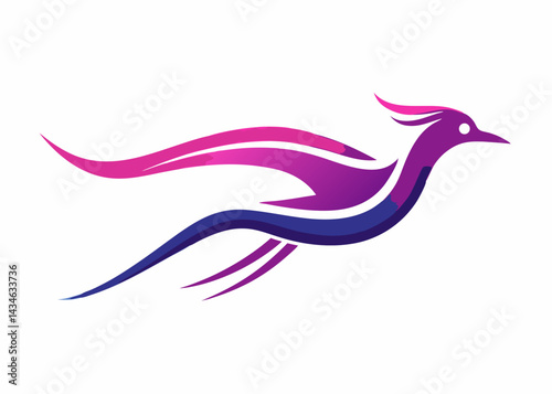 Abstract Roadrunner Design: A stylized roadrunner bird design, rendered in shades of purple and pink, conveying speed, freedom, and dynamism.