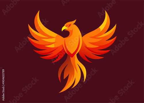 Fiery Phoenix Icon: The illustration of a majestic phoenix ablaze in vibrant hues of orange and gold against a deep red backdrop, symbolizing rebirth and renewal.