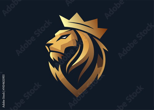 Majestic Lion King: A regal golden lion, adorned with a crown, radiates power and authority, a symbol of strength and leadership.