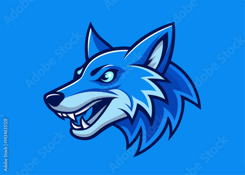 Blue Wolf Illustration: A striking graphic portrayal of a blue wolf's head, showcasing a sharp, intense gaze against a minimalist, yet striking background.