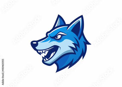 Grinning Wolf Illustration: A fierce depiction of a wolf, its sharp features and intense gaze, rendered in vibrant blue, showcasing its wild and untamed spirit.