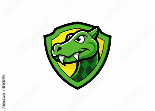 Green Dragon Mascot: A fierce green dragon mascot with an intimidating gaze. The dragon, symbolizing power and protection, is set against a crest. This image is ideal for a sports team.