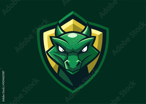 Green Dragon Emblem: A dynamic and captivating emblem, the detailed illustration portrays a formidable green dragon head, contained in a shield with a sharp, modern, and professional touch.