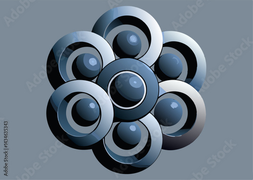 Abstract Geometric Pattern: A minimalist abstract pattern featuring intersecting circles and spheres, creating a visually striking and modern design in shades of blue.