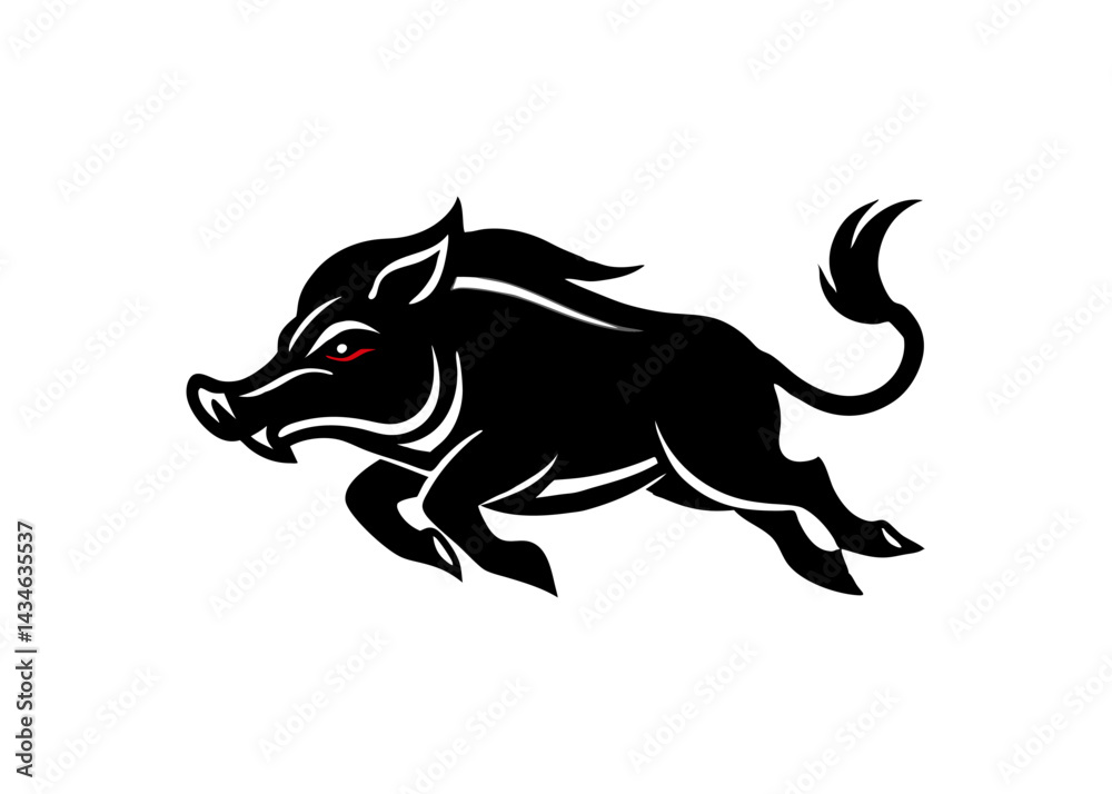 Fototapeta premium Wild Boar Silhouette: This image captures a bold silhouette of a wild boar in motion, conveying strength, resilience, and the untamed spirit of the wilderness.