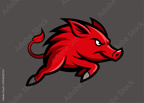 Vivid Crimson Wild Boar: A fierce and dynamic illustration of a running boar in vibrant crimson hues, poised for action and brimming with raw power and untamed wilderness.