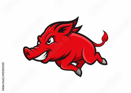 Energetic Red Wild Boar: A dynamic illustration of a fierce, running wild boar, rendered in bold red hues with a determined expression, embodying power and agility.