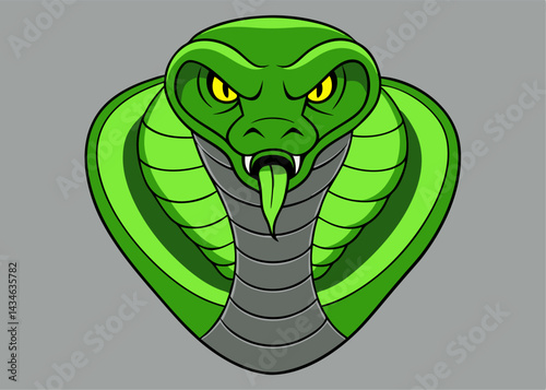 Cobra Illustration: A striking illustration captures the iconic cobra snake, head-on, in vibrant detail, showing the creature's intense gaze and poised demeanor.