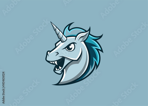 The Mystic Fierceness of Unicorn: A striking illustration of a fierce unicorn with a long spiraled horn, capturing the strength and mythic charm in the fantastical creature.