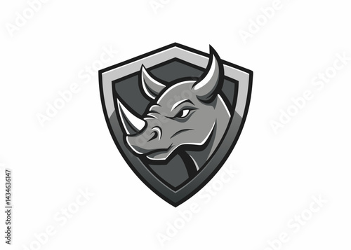 Rhino Shield Emblem:  A powerful and fierce rhino head emblem inside a shield, a symbol of strength, determination, and protection.