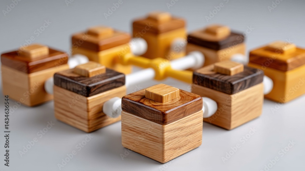Enhance your workflow with visual automation using flowcharts created from wooden blocks on a clean white backdrop.