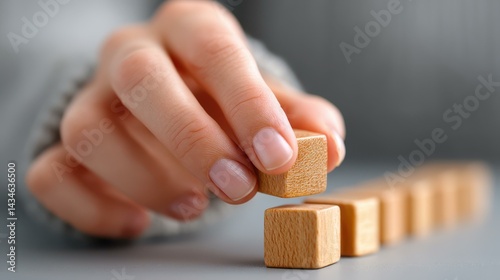 Obraz na płótnie Closeup of hands stacking wood blocks, representing the process of business development and growth success. w salonie