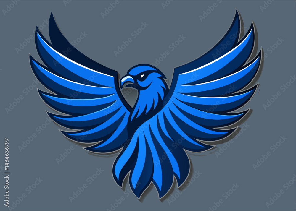 Obraz premium Majestic Blue Falcon: A powerful blue falcon with wings outstretched, symbolizing freedom, strength, and victory. The falcon is depicted in a dynamic pose against a dark gray background. 
