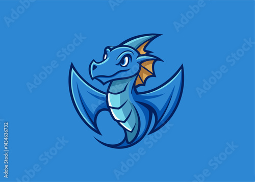 Blue Dragon Mascot: A majestic blue dragon mascot, ready for any adventure! Its wings are spread, conveying confidence and excitement. A symbol of power and myth, it's perfect for gaming, fantasy.